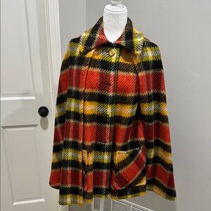 Vintage Plaid Multicolor Cape Coat